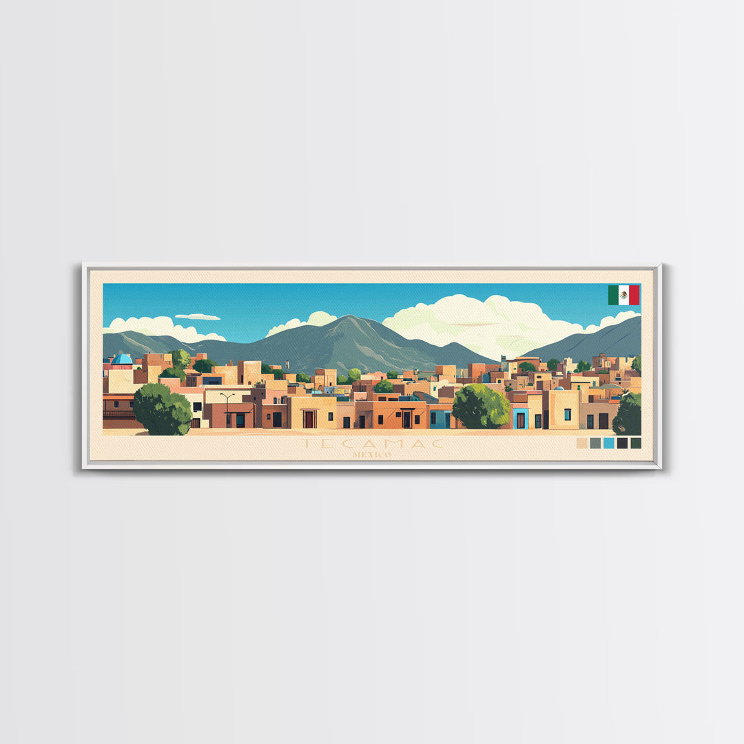 Tecamac, Mexico Panoramic Travel Poster Canvas Print, Tecamac, Mexico Painting, Mexico Art, Tecamac Travel Art, Guest Room Painting