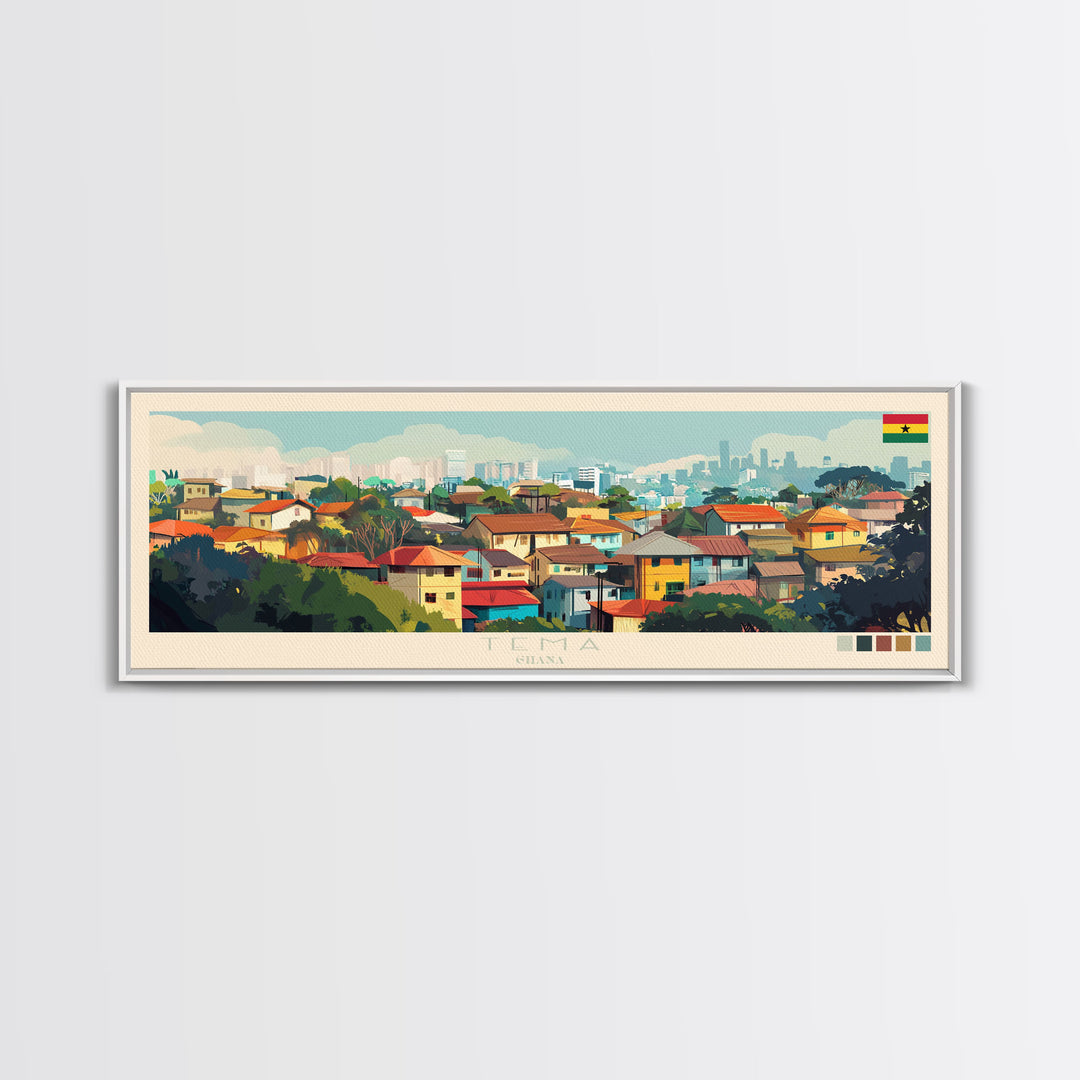 Tema, Ghana Panoramic Travel Poster Canvas Print, Tema, Ghana Painting, Ghana Art, Tema Panoramic Travel Art, Travel Painting