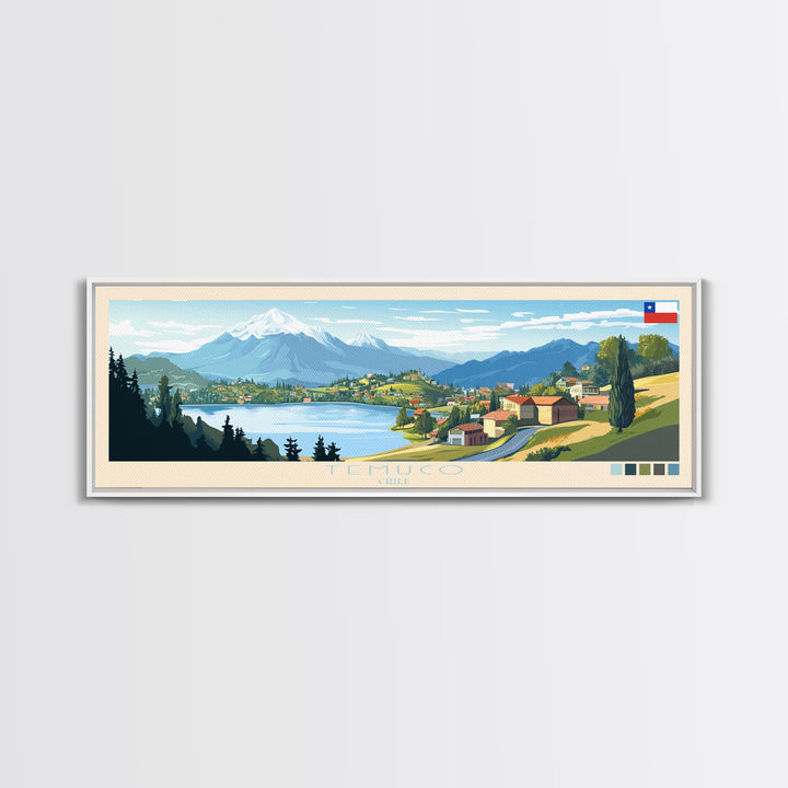 Temuco, Chile Panoramic Travel Poster Canvas Print, Temuco, Chile Painting, Chile Art, Temuco Travel Art, Living Room Painting