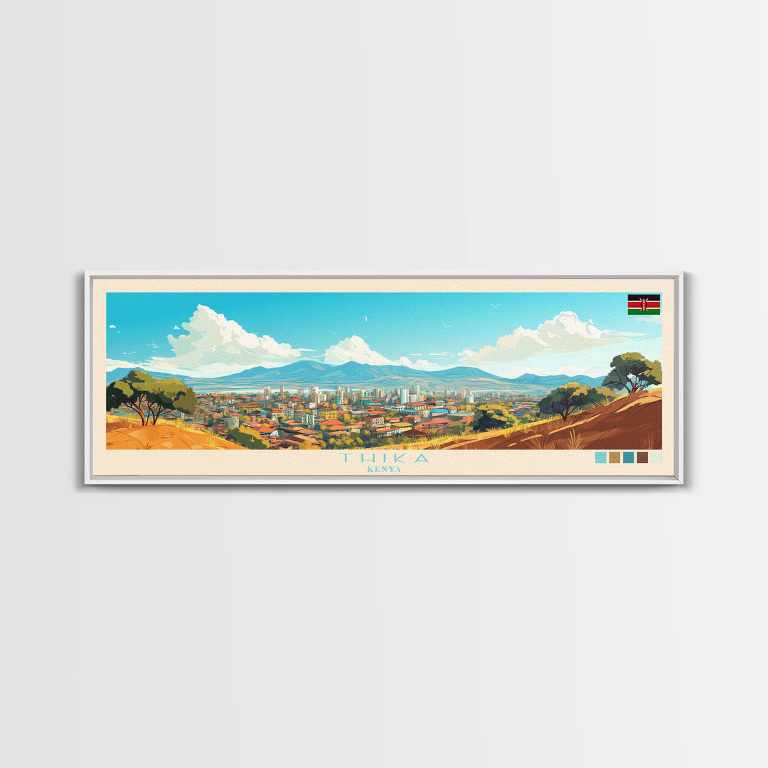 Thika, Kenya Panoramic Travel Poster Canvas Print, Thika, Kenya Painting, Kenya Art, Thika Panoramic Travel Art, Travel Painting