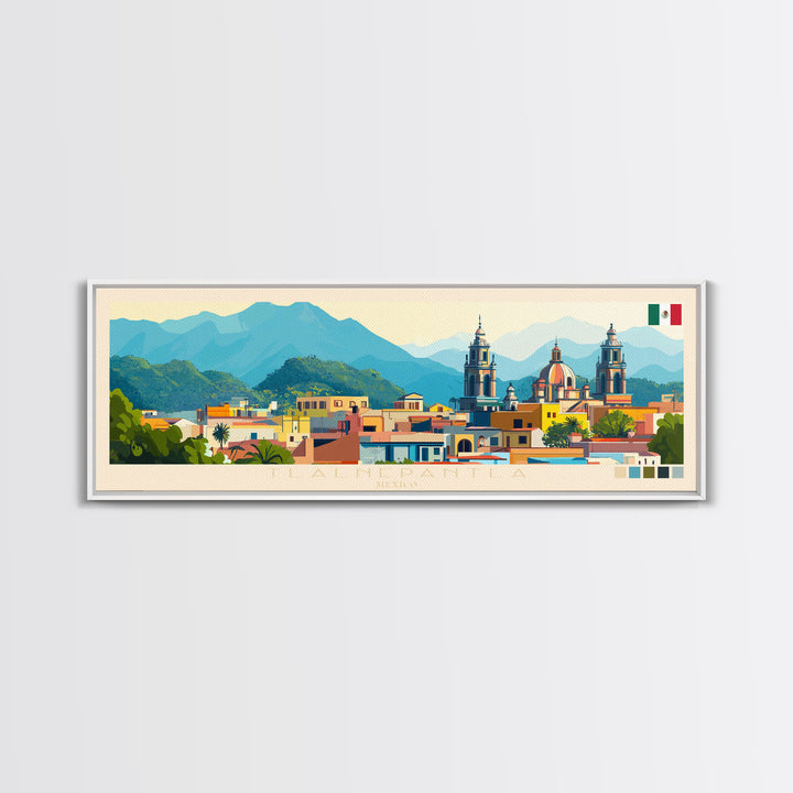 Tlalnepantla, Mexico Travel Poster Panoramic Canvas Print, Tlalnepantla, Mexico Painting, Mexico Art, Tlalnepantla Travel Art, Guest Room Painting