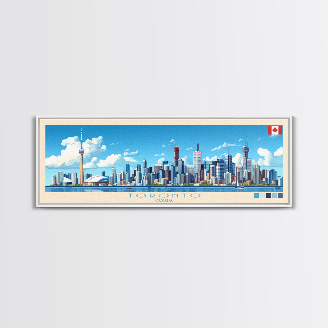 Toronto, Canada Panoramic Travel Poster Canvas Print, Toronto, Canada Painting, Canada Art, Toronto Travel Art, Living Room Painting