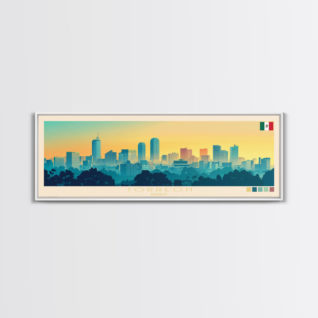 Torreon, Mexico Travel Poster Panoramic Canvas Print, Torreon, Mexico Painting, Mexico Art, Torreon Travel Art, Guest Room Painting