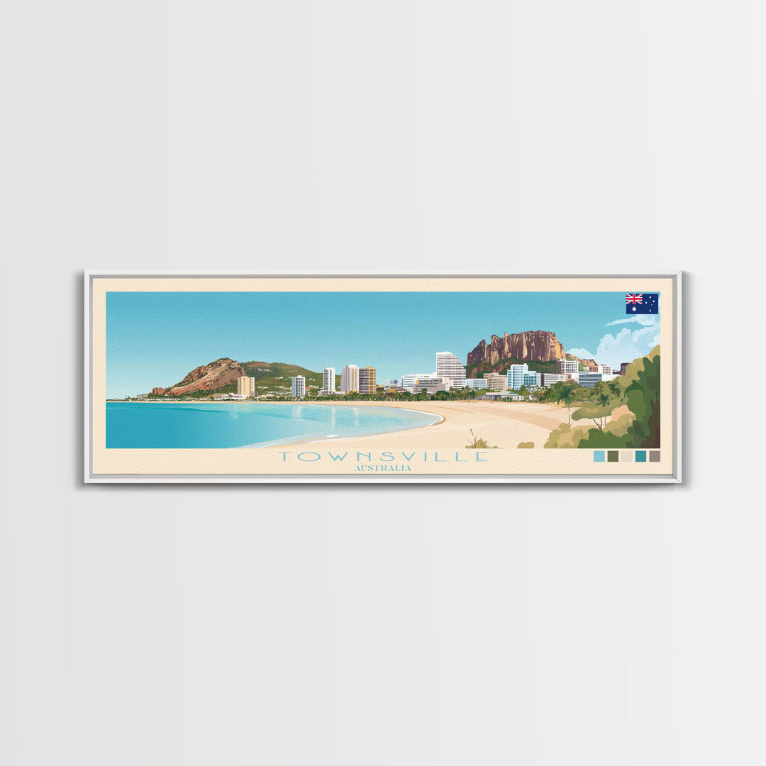 Townsville, Australia Panoramic Travel Poster Canvas Print, Townsville, Australia Painting, Australia Art, Townsville Panoramic Travel Art, Travel Painting