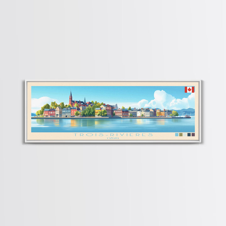 Trois-Rivieres, Canada Panoramic Travel Poster Canvas Print, Trois-Rivieres, Canada Painting, Canada Art, Trois-Rivieres Panoramic Travel Art, Travel Painting