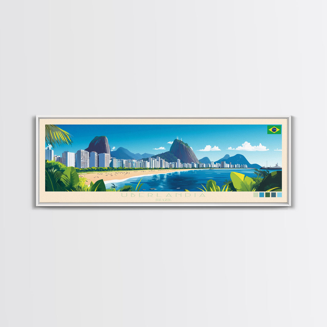 Uberlandia, Brazil Panoramic Travel Poster Canvas Print, Uberlandia, Brazil Painting, Brazil Art, Uberlandia Travel Art, Guest Room Painting