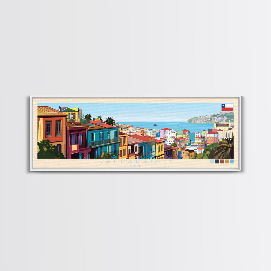 Valparaiso, Chile Panoramic Travel Poster Canvas Print, Valparaiso, Chile Painting, Chile Art, Valparaiso Panoramic Travel Art, Travel Painting