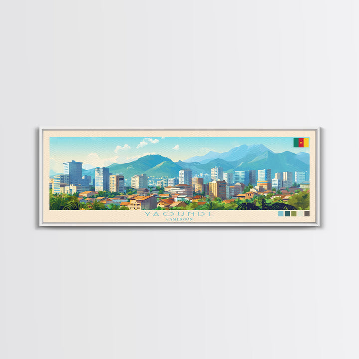 Yaounde, Cameroon Panoramic Travel Poster Canvas Print, Yaounde, Cameroon Painting, Cameroon Art, Yaounde Panoramic Travel Art, Travel Painting