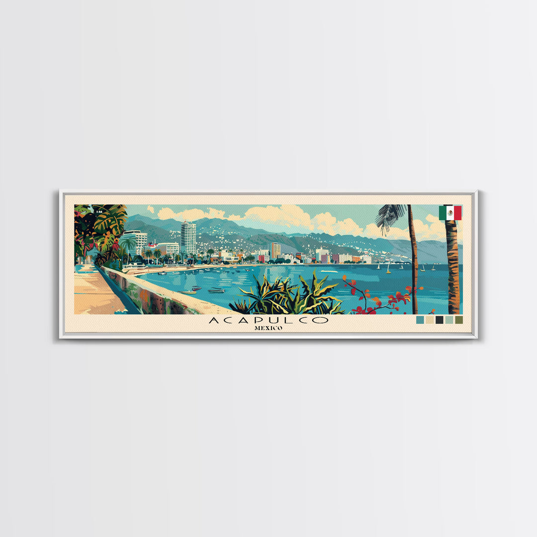 Acapulco, Mexico Panoramic Canvas Print, Acapulco, Mexico Painting, Mexico Art, Acapulco Travel Poster, Travel Art, Guest Room Painting