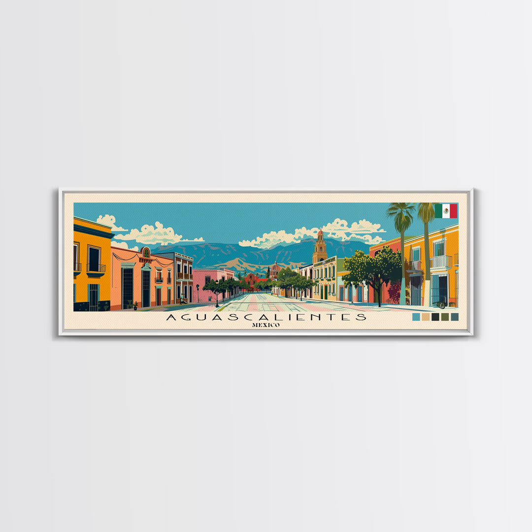 Aguascalientes, Mexico Panoramic Canvas Print, Aguascalientes, Mexico Painting, Mexico Art, Aguascalientes Travel Poster, Travel Art, Guest Room Painting