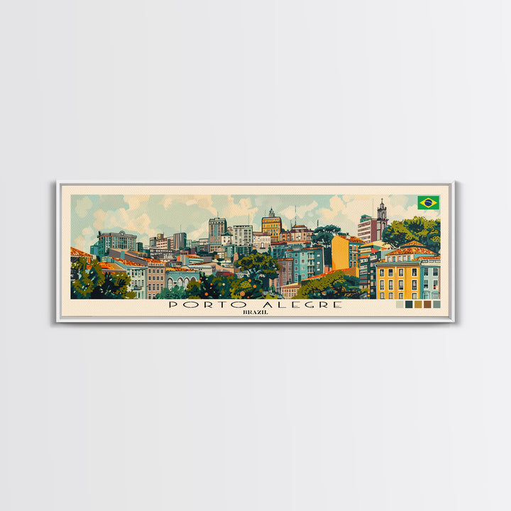 Porto Alegre, Brazil Panoramic Canvas Print, Porto Alegre, Brazil Painting, Brazil Art, Porto Alegre Travel Poster, Travel Art, Housewarming Gift