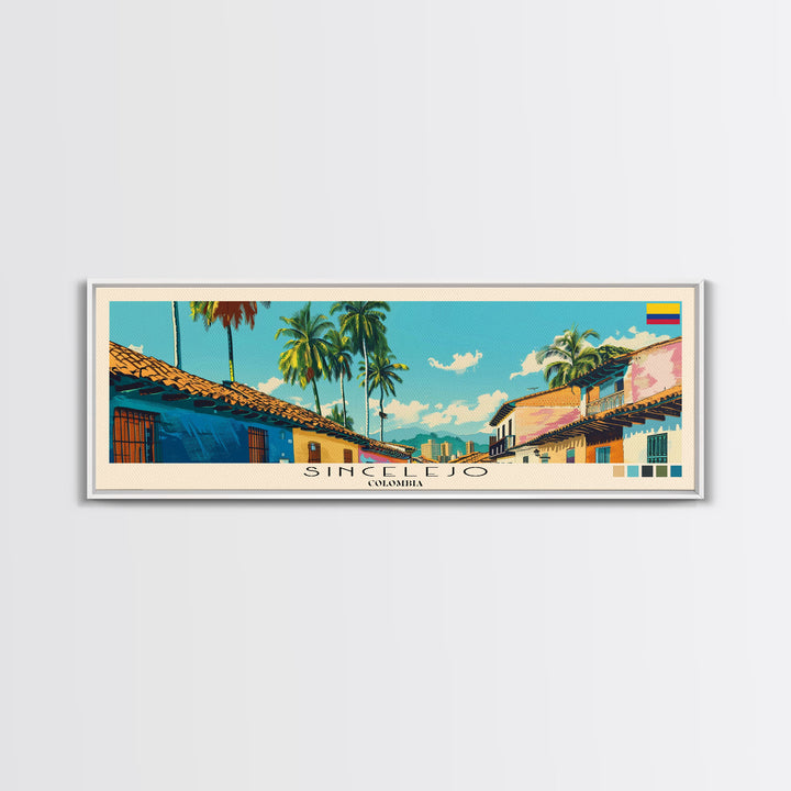 Sincelejo, Colombia Panoramic Canvas Print, Sincelejo, Colombia Painting, Colombia Art, Sincelejo Travel Poster, Travel Art, Living Room Painting