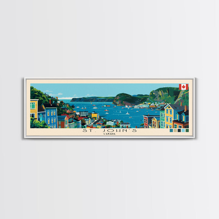 St. John's, Canada Panoramic Canvas Print, St. John's, Canada Painting, Canada Art, St. John's Travel Poster, Travel Art, Guest Room Painting