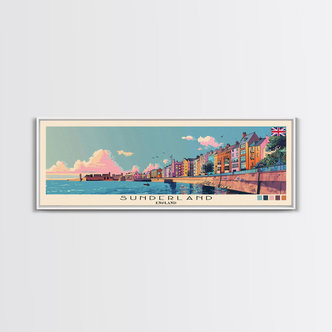 Sunderland, England Panoramic Canvas Print, Sunderland, England Painting, England Art, Sunderland Travel Poster, Travel Art, Housewarming Gift