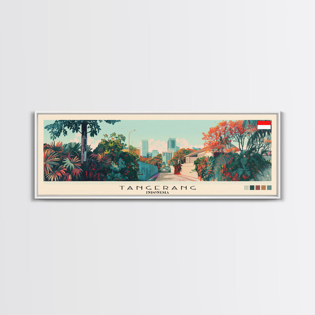 Tangerang, Indonesia Panoramic Canvas Print, Tangerang, Indonesia Painting, Indonesia Art, Tangerang Travel Poster, Travel Art, Guest Room Painting