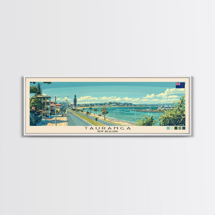 Tauranga, New Zealand Panoramic Canvas Print, Tauranga, New Zealand Painting, New Zealand Art, Tauranga Travel Poster, Travel Art, Guest Room Painting