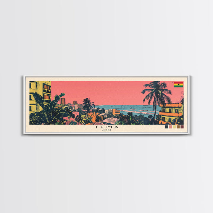 Tema, Ghana Panoramic Canvas Print, Tema, Ghana Painting, Ghana Art, Tema Travel Poster, Travel Art, Housewarming Gift