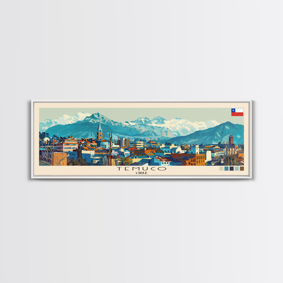 Temuco, Chile Panoramic Canvas Print, Temuco, Chile Painting, Chile Art, Temuco Travel Poster, Travel Art, Guest Room Painting