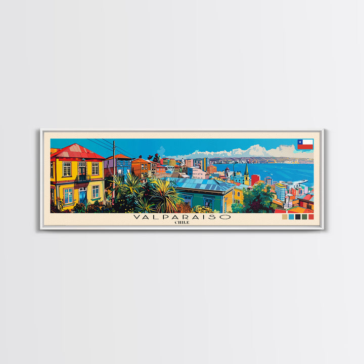 Valparaiso, Chile Panoramic Canvas Print, Valparaiso, Chile Painting, Chile Art, Valparaiso Travel Poster, Travel Art, Living Room Painting