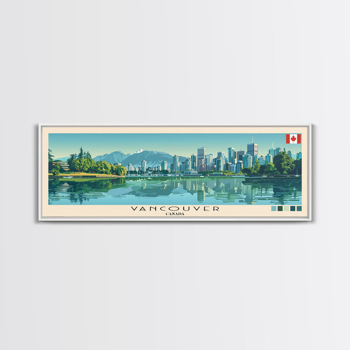 Vancouver, Canada Panoramic Canvas Print, Vancouver, Canada Painting, Canada Art, Vancouver Travel Poster, Travel Art, Housewarming Gift