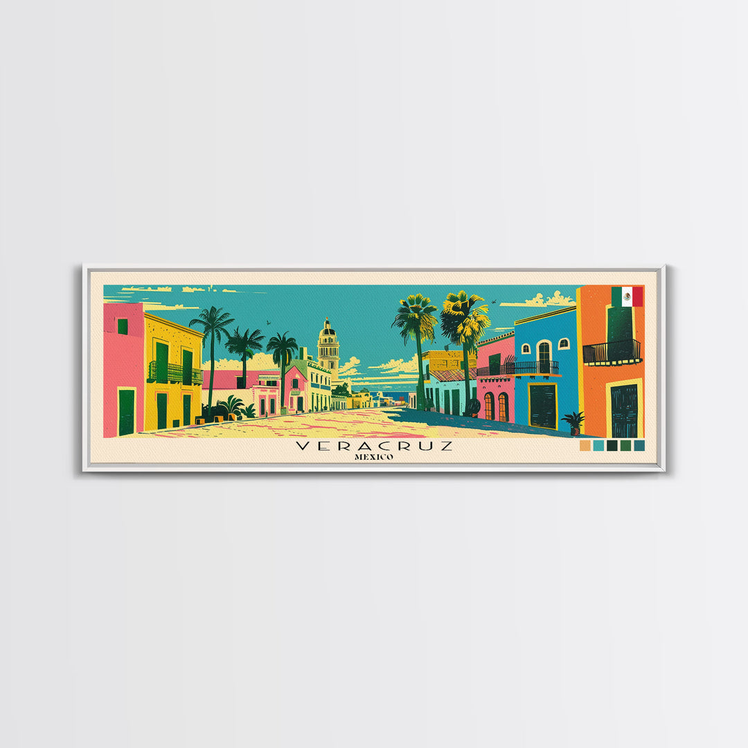 Veracruz, Mexico Panoramic Canvas Print, Veracruz, Mexico Painting, Mexico Art, Veracruz Travel Poster, Travel Art, Guest Room Painting