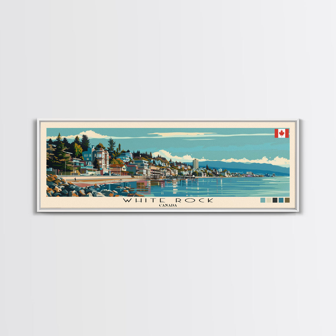 White Rock, Canada Panoramic Canvas Print, White Rock, Canada Painting, Canada Art, White Rock Travel Poster, Travel Art, Living Room Painting