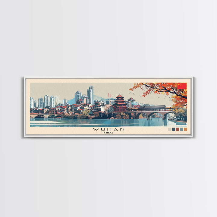 Wuhan, China Panoramic Canvas Print, Wuhan, China Painting, China Art, Wuhan Travel Poster, Travel Art, Vacation Gift