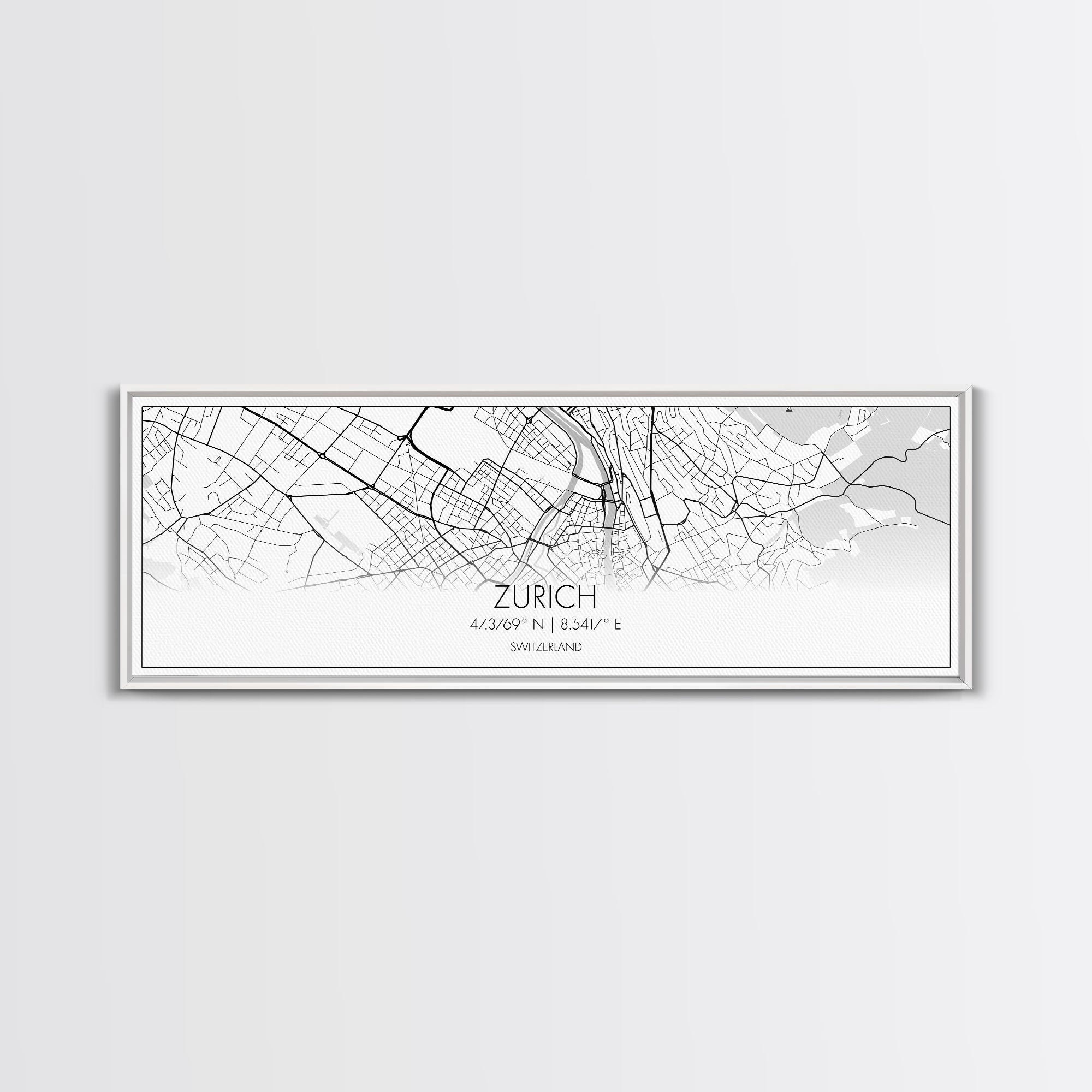 Panoramic Zurich City Map, Switzerland Art, Map Print, Minimalist Wall Art, Canvas Art, Housewarming Gift, Street Map Art, Closing Gift