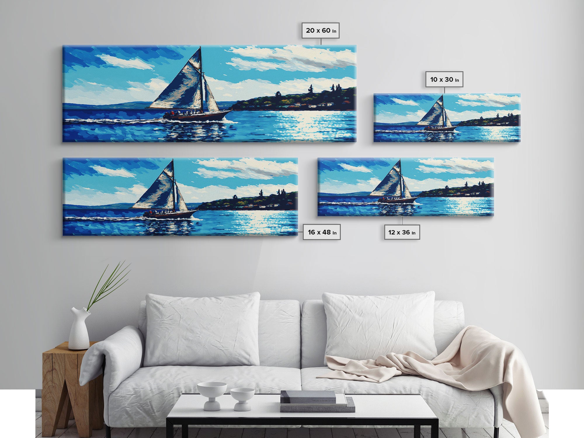 Come Sail Away - Panoramic Sail Boat Art - Framed Canvas Print - Oil Painting Reprint - Framed Art - Sailing On The Open Ocean