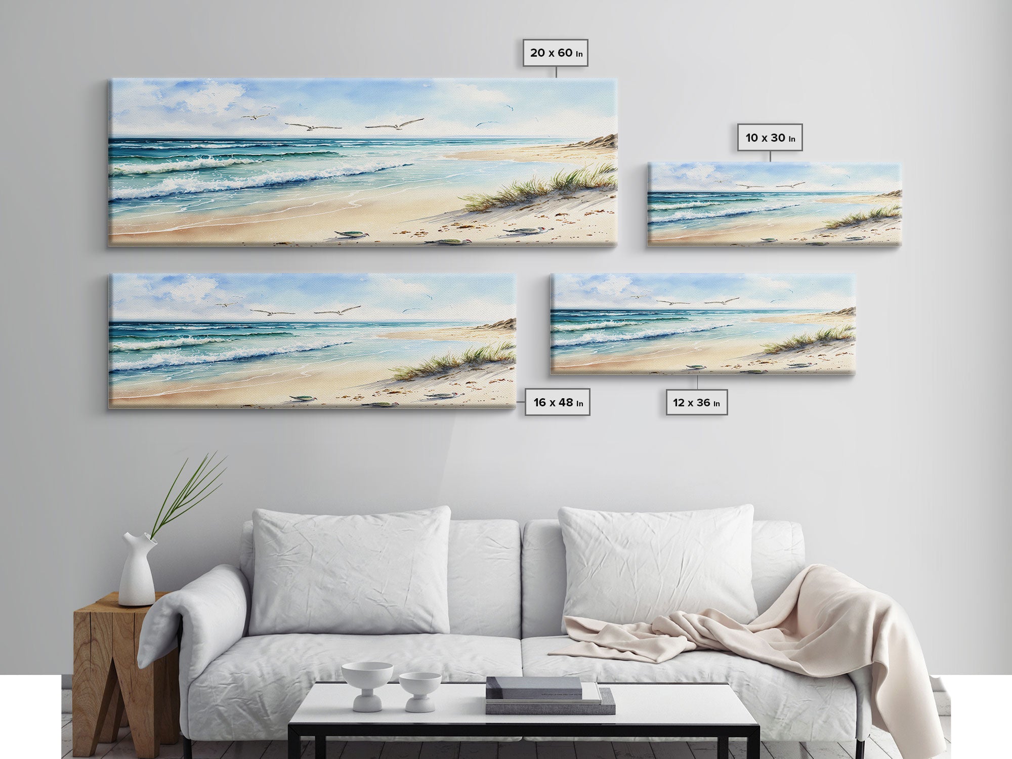 Beautiful Watercolor Panoramic Beach Landscape Canvas Print | Perfect for Home Decor | Whimsical Beach House Decor