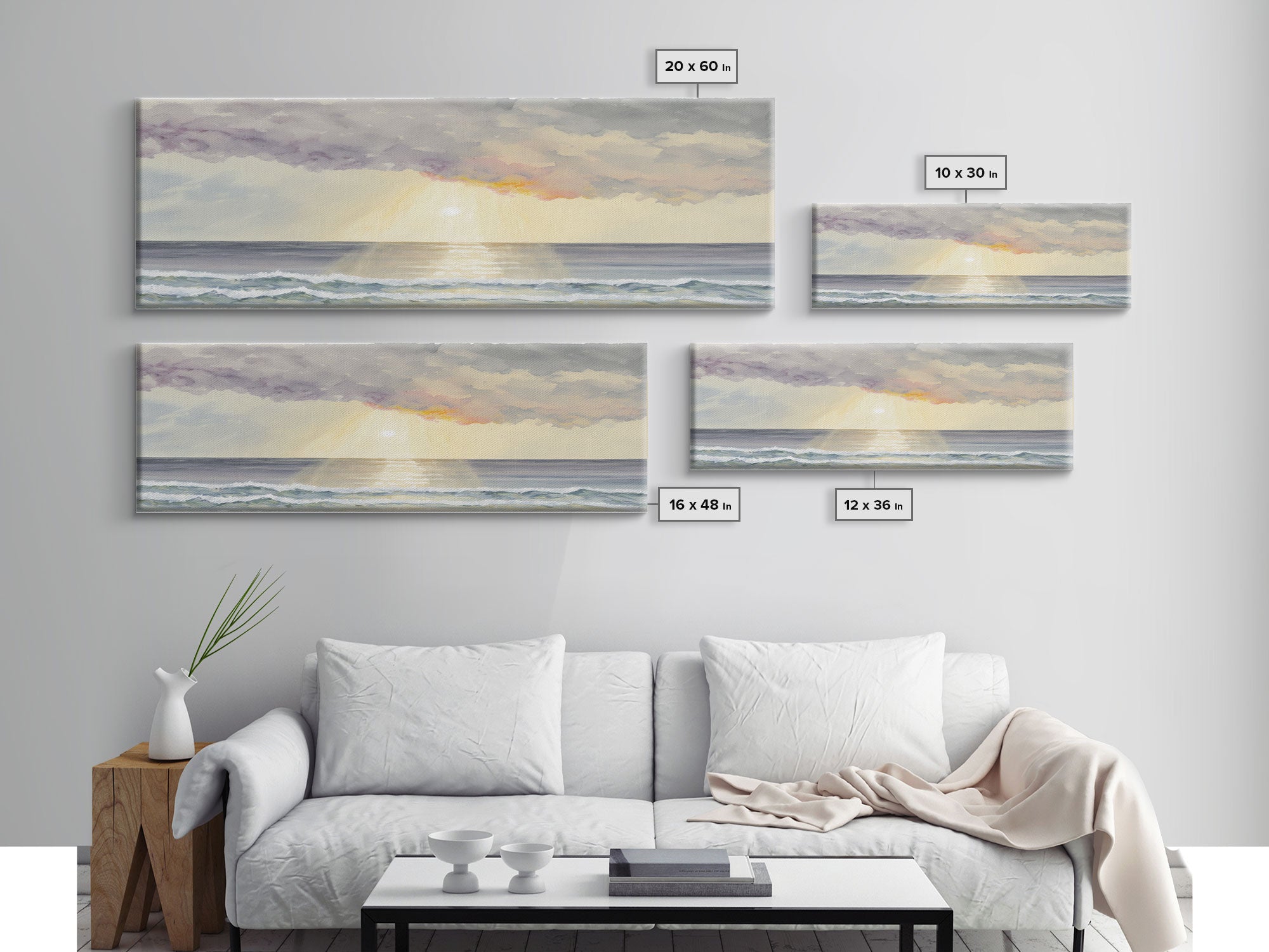 Panoramic Ocean Beach canvas prints Sea landscape Nautical photo Coastal canvas print Sea wave canvas Extra large wall art  Ready to hang