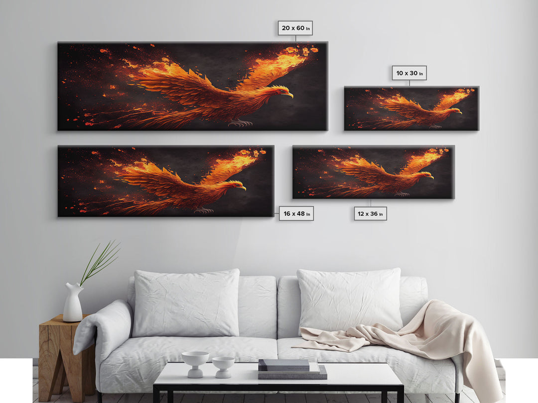 Panoramic Canvas Print Of "The Phoenix" - Rebirth Art - Framed Canvas Art - Framed Wall Art - Incredibly Beautiful Phoenix Decor