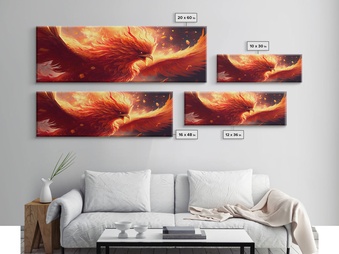 Panoramic Phoenix Canvas Print Of "Rebirth" - Rebirth Art - Framed Canvas Art - Framed Wall Art - Incredibly Beautiful Phoenix Decor