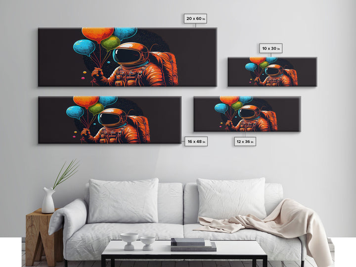 Psychedelic Astronaut Holding Balloons in Space, Framed Canvas Print, Crypto Art, To The Moon