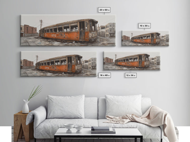 Abandoned Orange Train, Graffiti Art, Urban Art Print, Street Art, Wall Decor, Large Canvas Print, Panoramic, Wall Art, Canvas Print