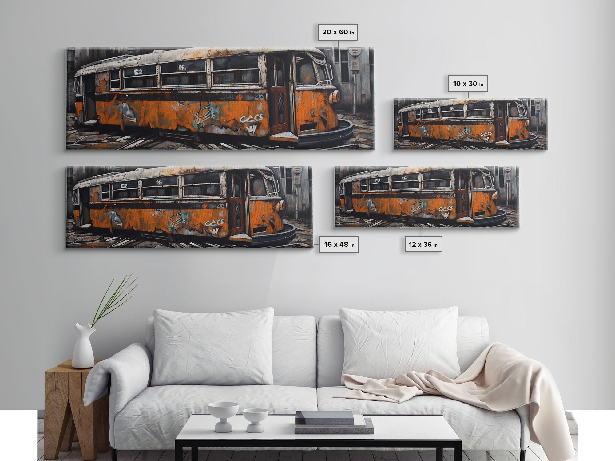 Old Abandoned Orange Streetcar Print, Graffiti Art, Urban Art Print, Street Art, Large Canvas Print, Panoramic, Wall Art, Canvas Print