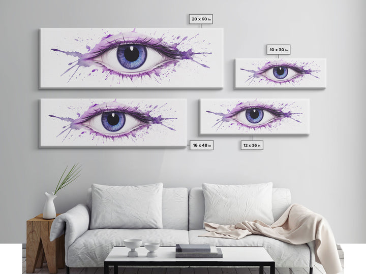 Violet Eye Wall Art Print, Eye Art, Watercolor Canvas Print, Large Canvas Print, Bedroom Art Print, Panoramic, Wall Art, Canvas Print