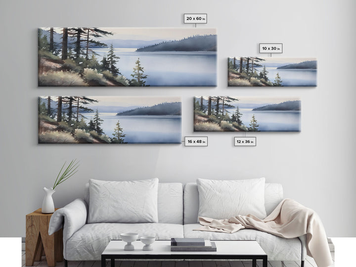 Watercolor Lake Wall Art Print, Nature, Water, Trees, River, Wall Decor, Large Canvas Art Print, Panoramic, Wall Art, Canvas Print