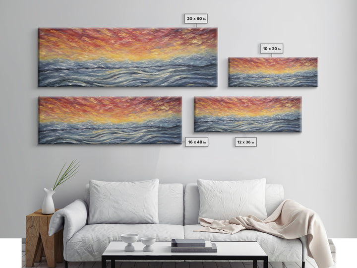 Abstract Sea Horizon Wall Art, Vibrant Abstract, Framed Print Art, Sunset, Ocean, Textured Abstract Panoramic, Wall Art, Canvas Print