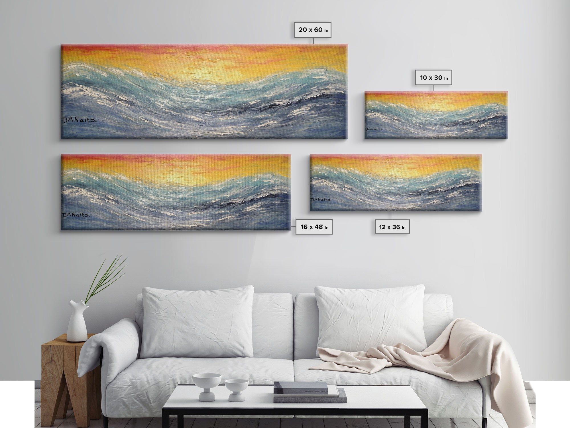 Abstract Sea Wall Art, Vibrant Abstract, Framed Art, Sunset, Ocean, Abstract Nature, Textured Abstract, Panoramic, Wall Art, Canvas Print