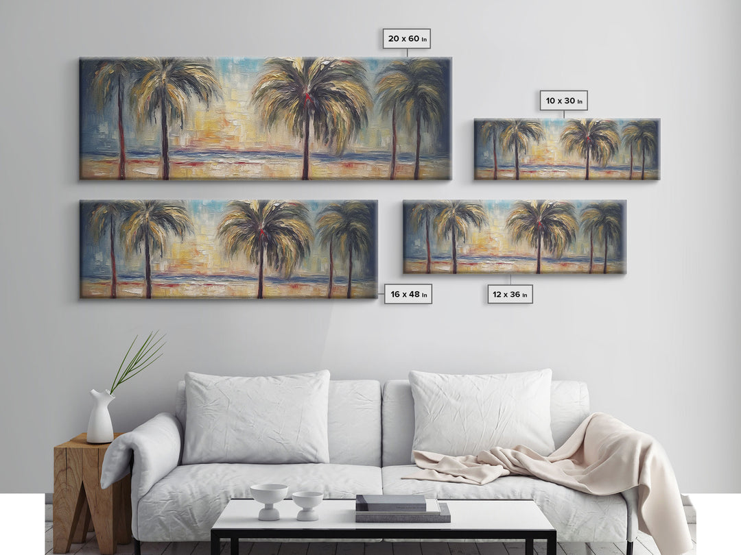 Abstract Beach Canvas Art Print, Sunset, Coconut Trees, Textured Abstract Print, Canvas Wall Art Beach, Panoramic, Wall Art, Canvas Print