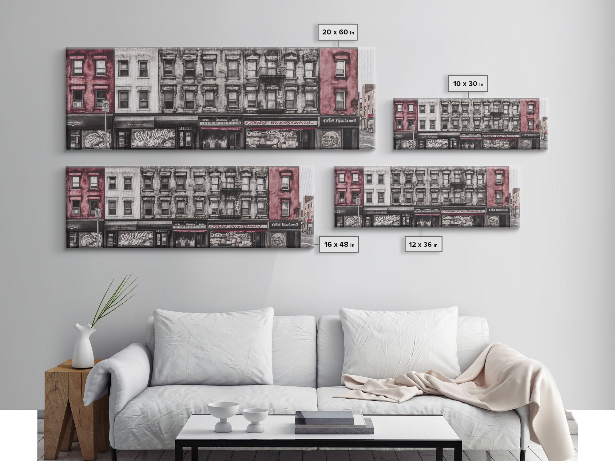 Row Of Buildings Canvas Print, Pencil Sketch City Art, Graffiti Wall Decor, Urban Art Wall Decor, Panoramic, Wall Art, Canvas Print