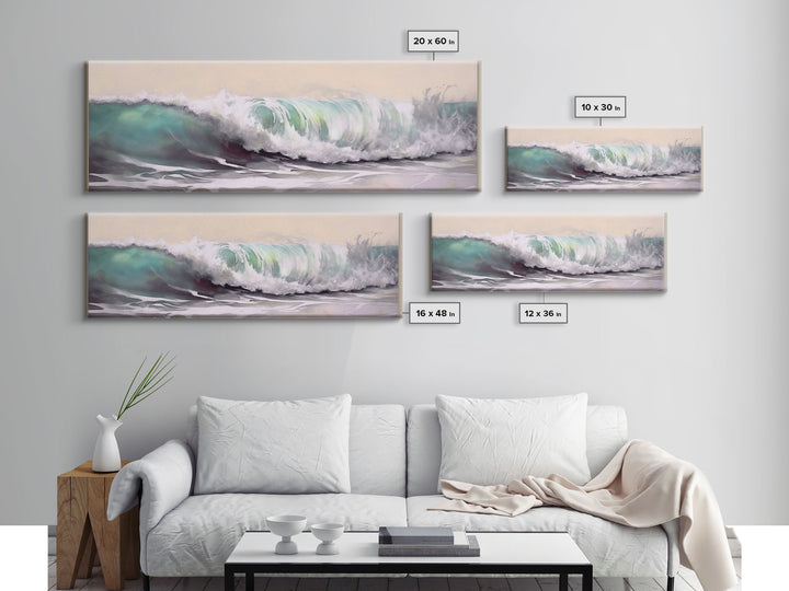 Green Ocean Wall Art Canvas Print, Minimalist Ocean Art, Seascape Wall Decor, Ocean Waves Art Framed, Panoramic, Wall Art, Canvas Print