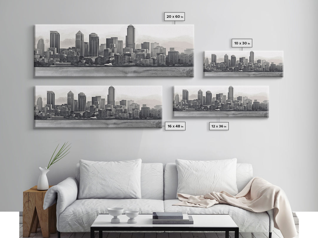 Cityscape Wall Art, City Skyline Wall Art, Black And White Large Art Print, Wall Decor, Framed Canvas, Panoramic, Wall Art, Canvas Print