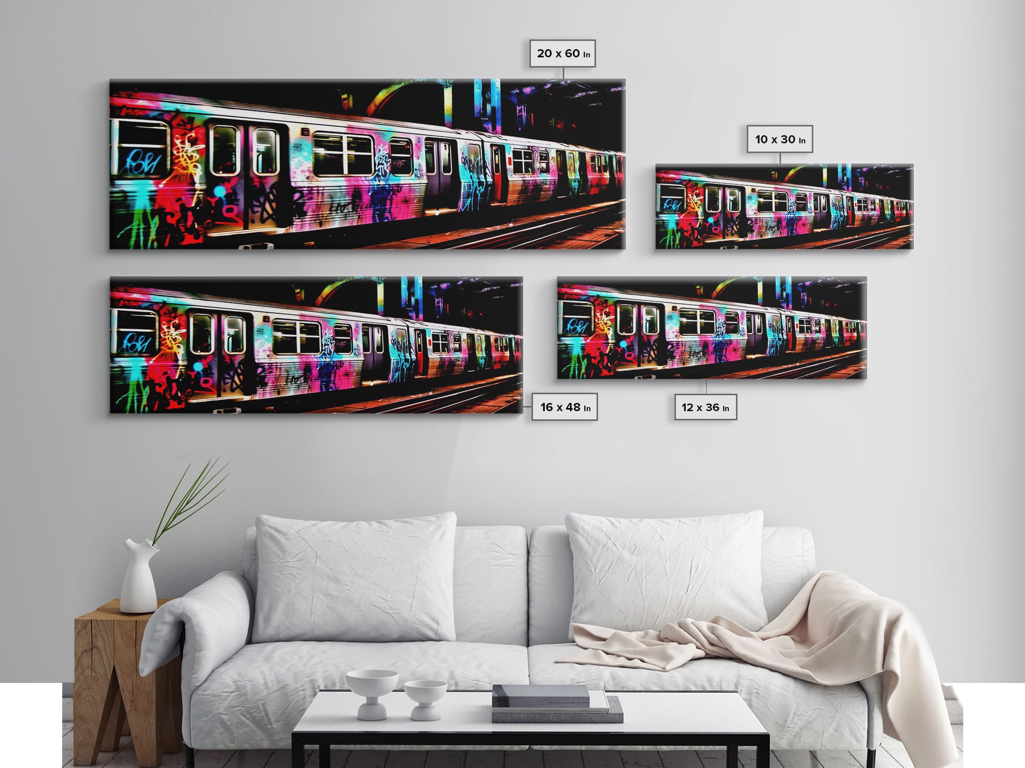 Urban Canvas Art, Graffiti On Abandoned Subway Train, Urban Art, Wall Decor, Large Framed Canvas Print, Panoramic, Wall Art, Canvas Print