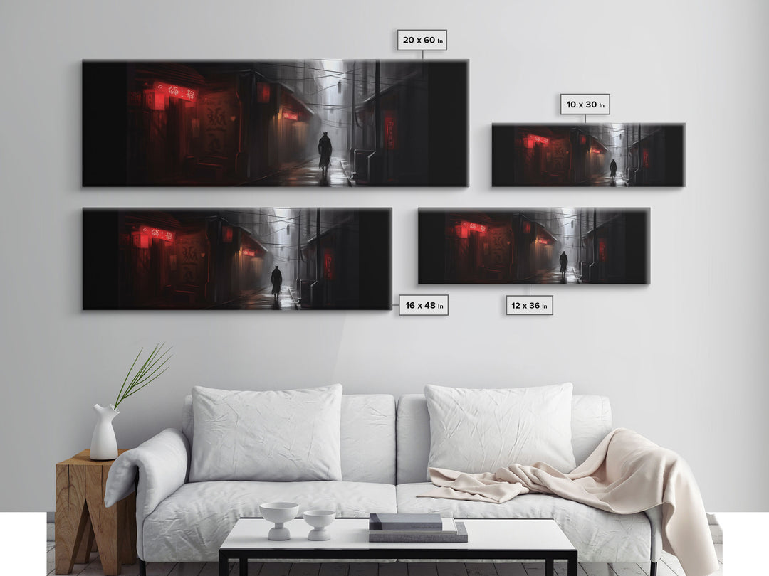 City Canvas Art Print, Asian City Art, Dark Night Street Art, Abstract Urban Art, Large Urban Art, Panoramic, Wall Art, Canvas Print