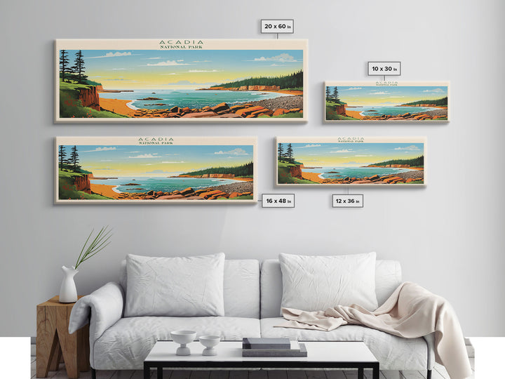 Acadia National Park, Panoramic Maine Travel Art, National Park Print, Minimalist Travel Art, Midcentury Modern Style Landscape