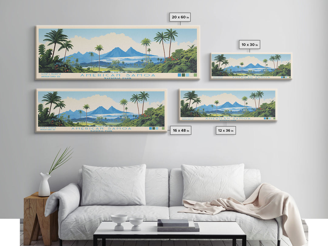 American Samoa National Park, Panoramic Samoa Travel Art, National Park Print, Minimalist Travel Art, Midcentury Modern Style Landscape