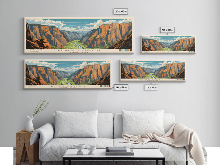 Black Canyon Of The Gunnison National Park, Panoramic Colorado Travel Art, National Park Print, Minimalist Travel Art, Midcentury Modern