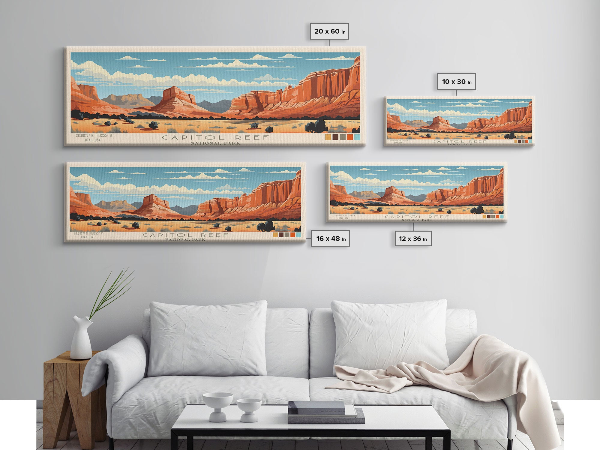 Capitol Reef National Park, Panoramic Utah Travel Art, National Park Print, Minimalist Travel Art, Midcentury Modern Style Landscape